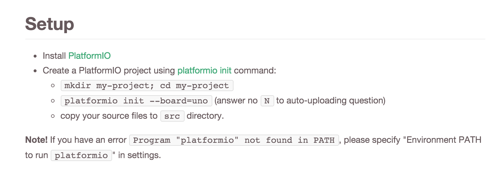 platformio setup instructions